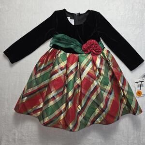 Iris & Ivy Black Velvet Red/Green Plaid Taffeta Christmas Dress Girls Size 18 Mo
